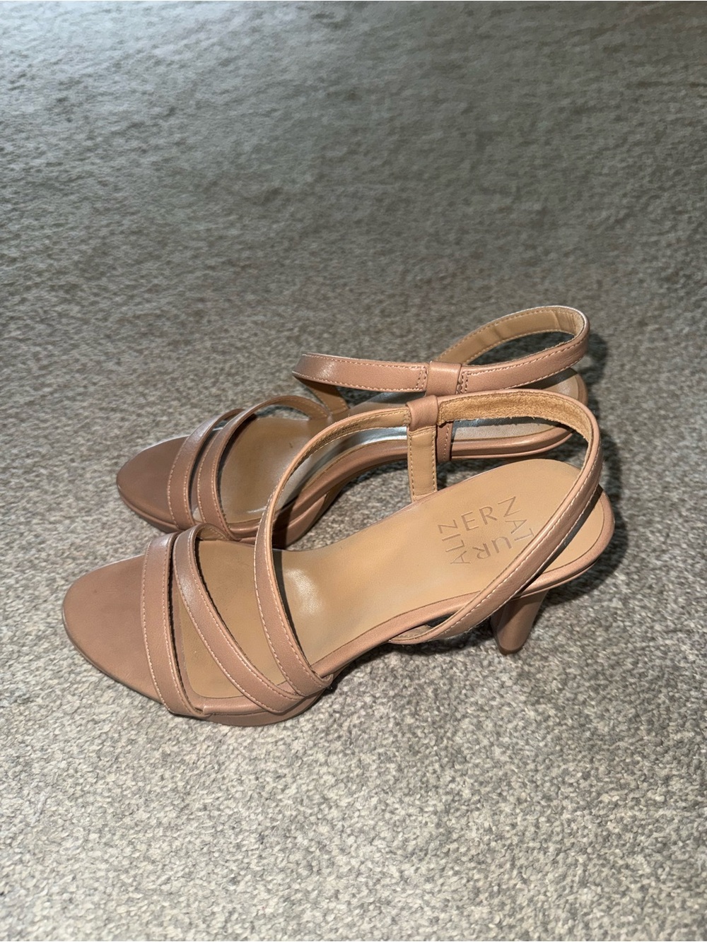 Naturalizer Nude Tan Strappy Mid Block Heel Sandals